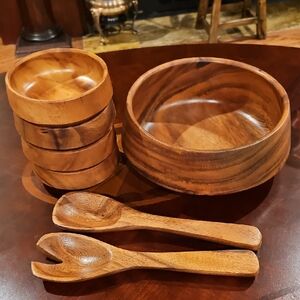 VTG Leilani Monkey-Pod Wood Salad Bowl Set - 7 Piece Acacia Woodenware